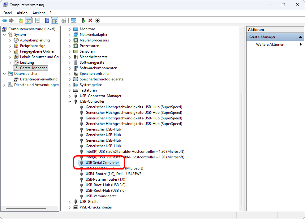 Geräte-Manager > USB Serial Converter